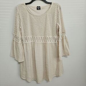 Cal Style USA Women's 3/4 Bell Sleeve Babydoll Crochet Tunic Blouse Top Size M